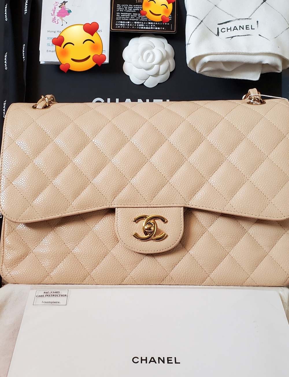 Chanel Classic Beige Caviar Gold Hw Jumbo Bag